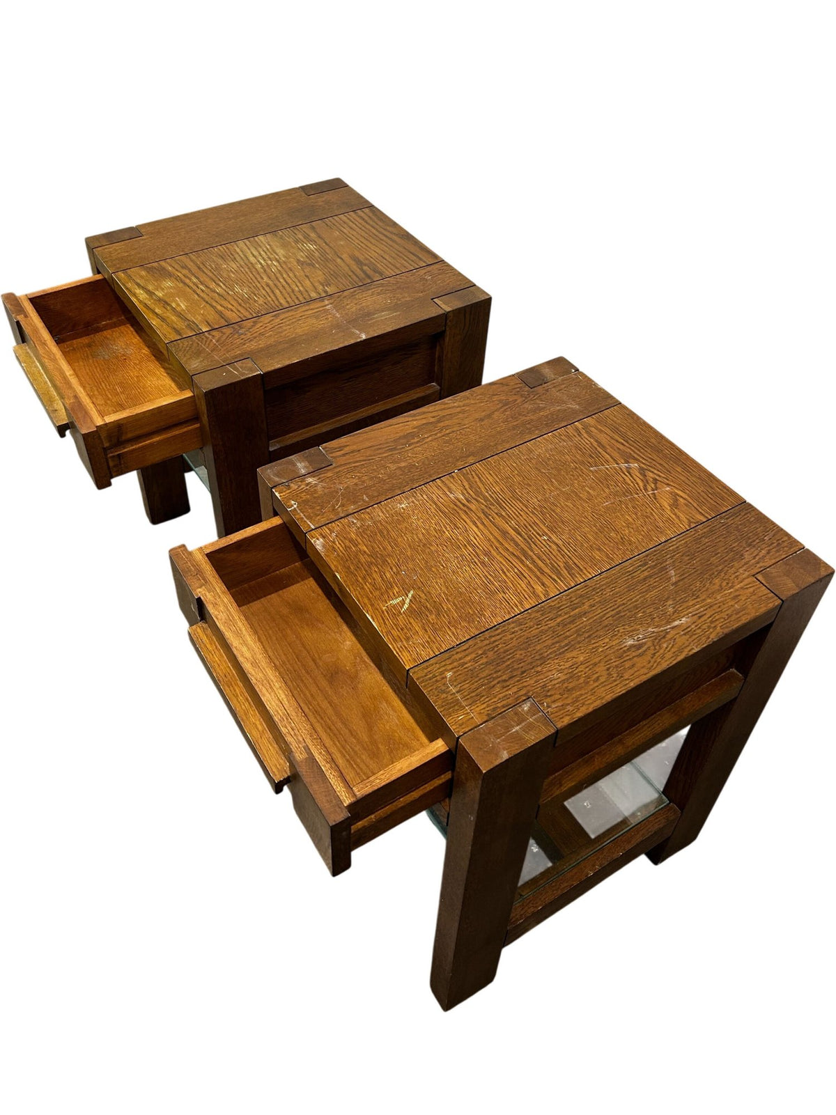 Wooden End Tables with Glass Shelf (Pre-Loved)