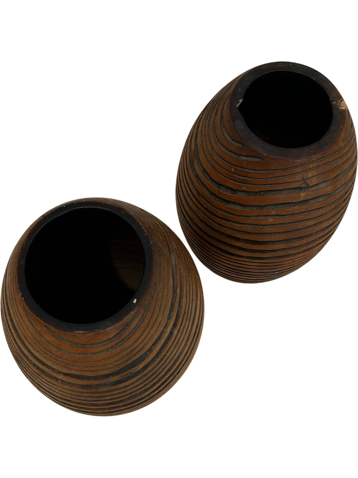 Pair Brown Black Striped Textured Decorative Vases 35cm (Pre-Loved)