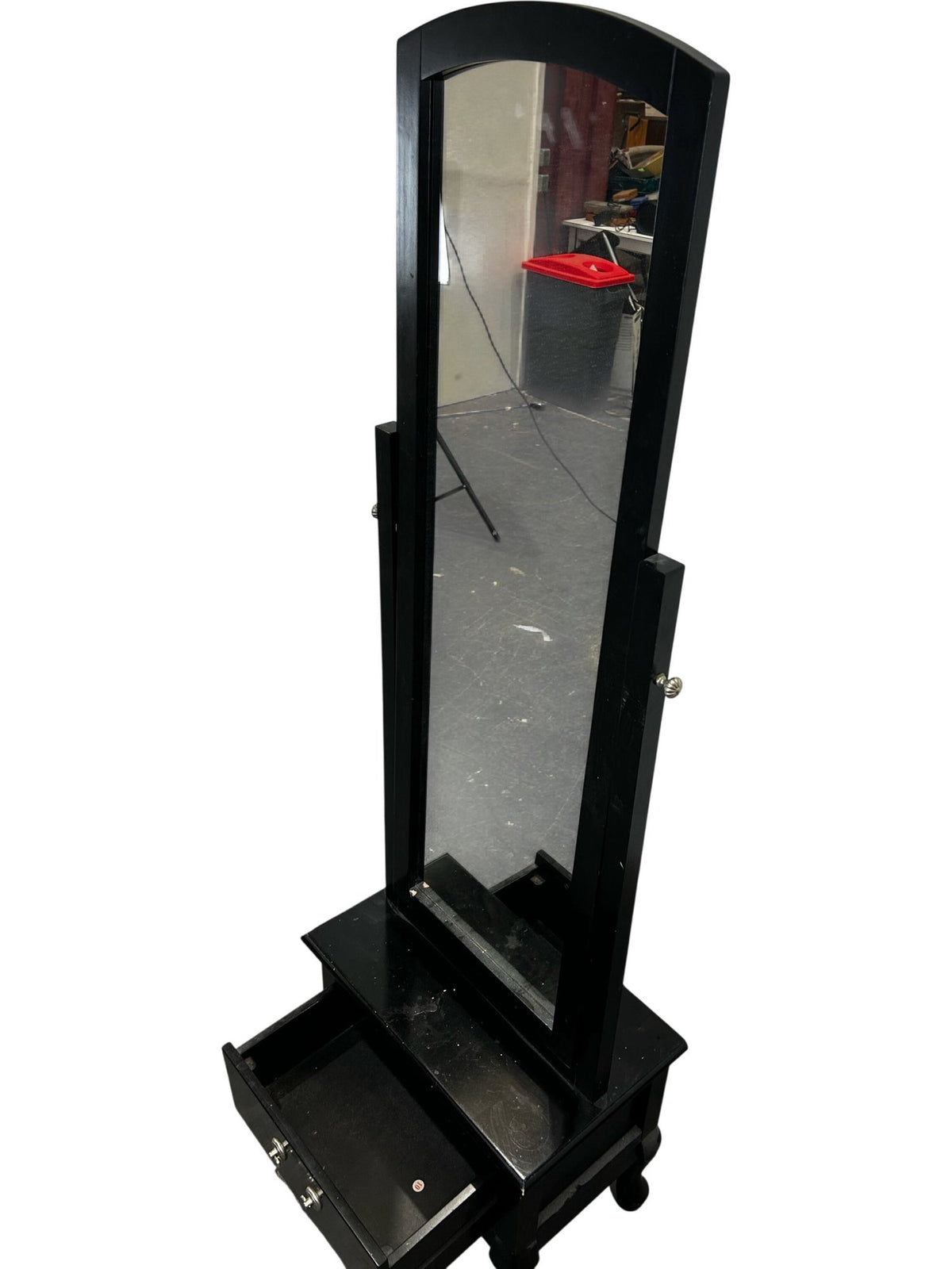 Black Cheval Standing Mirror with Storage Drawer (Pre-Loved)