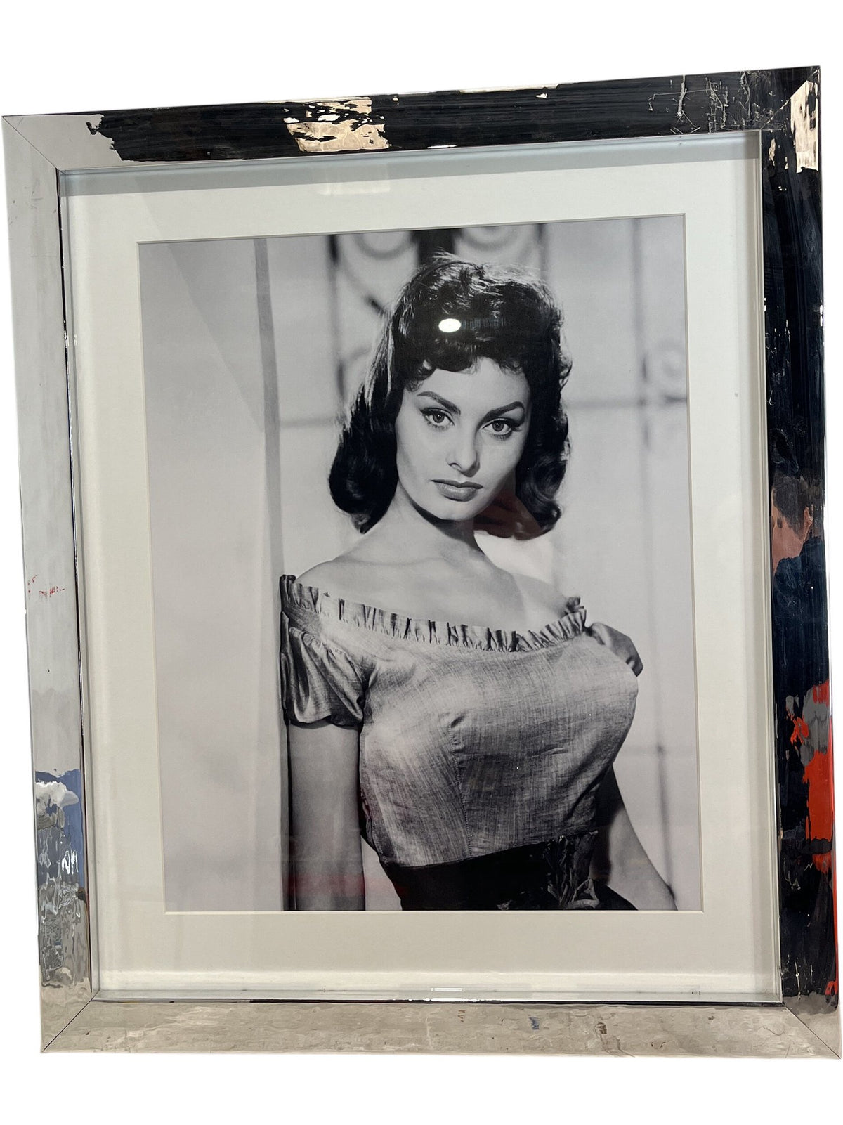 Classic Black & White Sophia Loren Silver Framed Portrait Photograph (Pre-Loved)