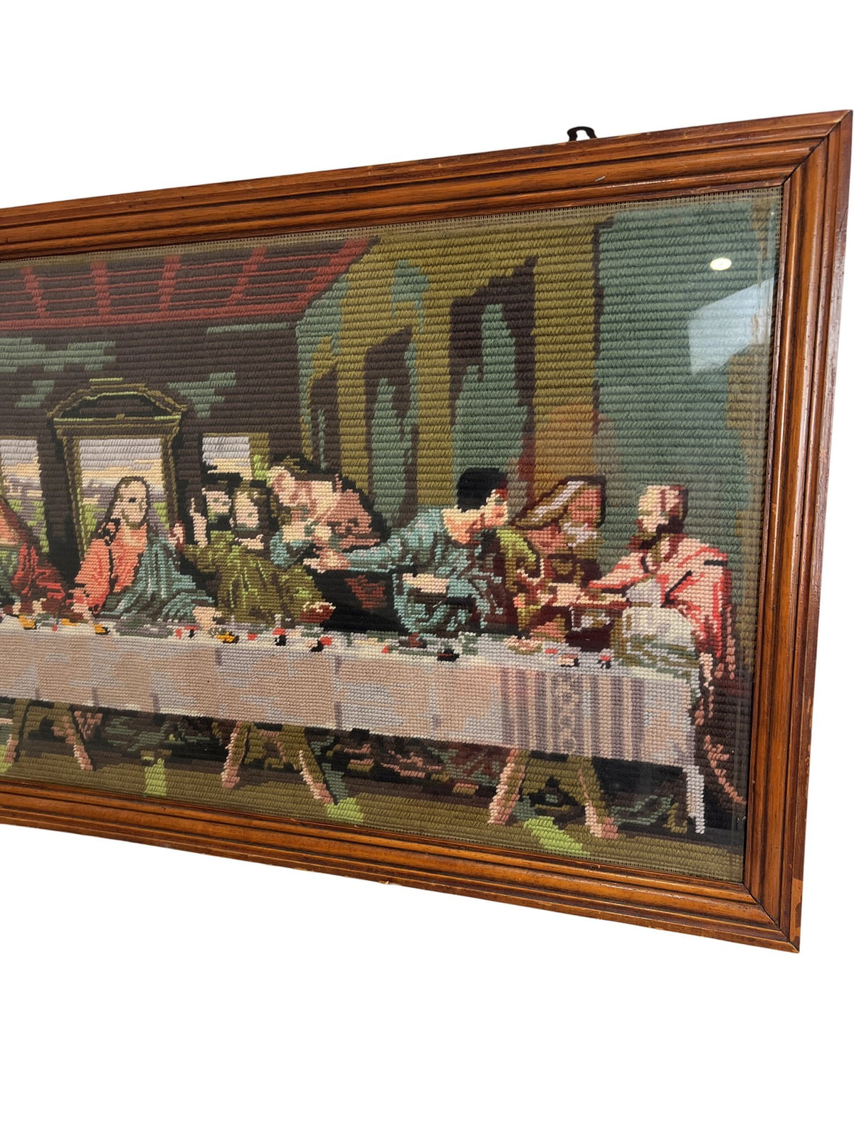 Vintage Framed Tapestry Needlepoint Woven Last Supper Art (Pre-Loved)
