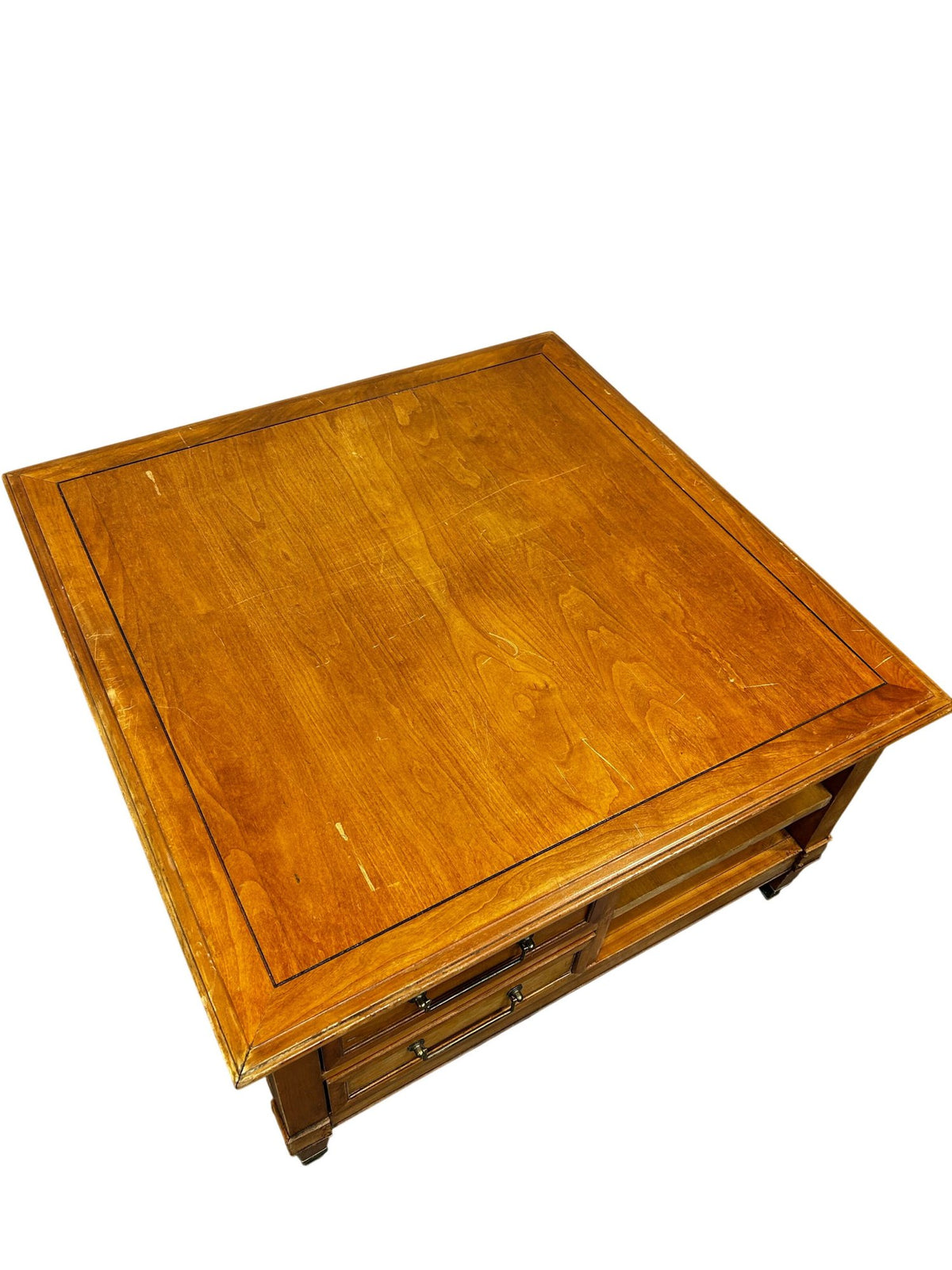 Wooden Square Coffee Table with Drawers & Open Storage (Pre-Loved)