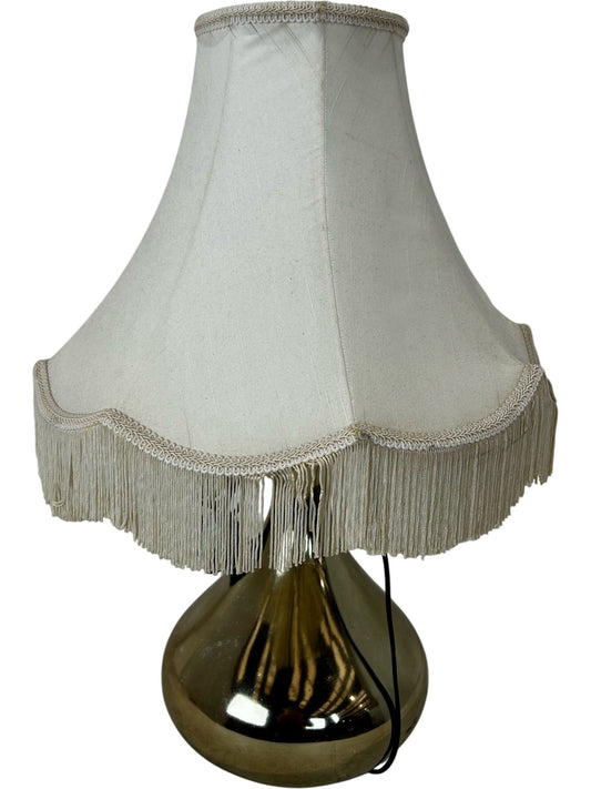 Gold Tone Table Lamp with Cream Fringed Shade Vintage Style (Pre-Loved)