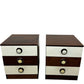 Pair of Retro 3 Drawer Bedside Cabinets Brown & Cream (Pre-Loved)