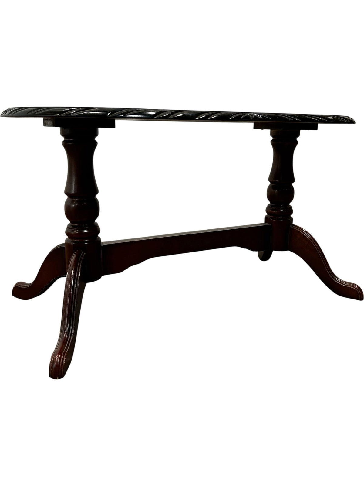 Vintage Oval Coffee Table Carved Edge Pedestal Base Mahogany Style (Pre-Loved)