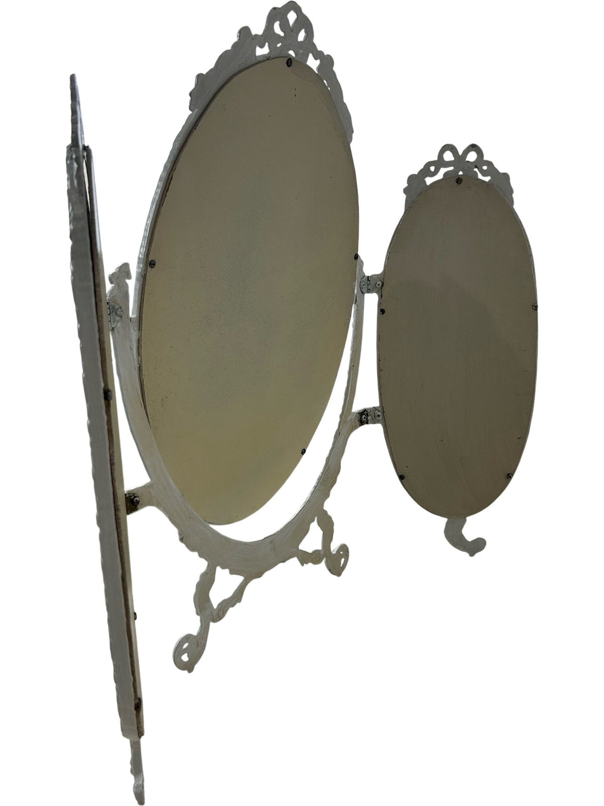 Vintage Triple Oval Vanity Dressing Table Mirror Ornate White Frame (Pre-Loved)