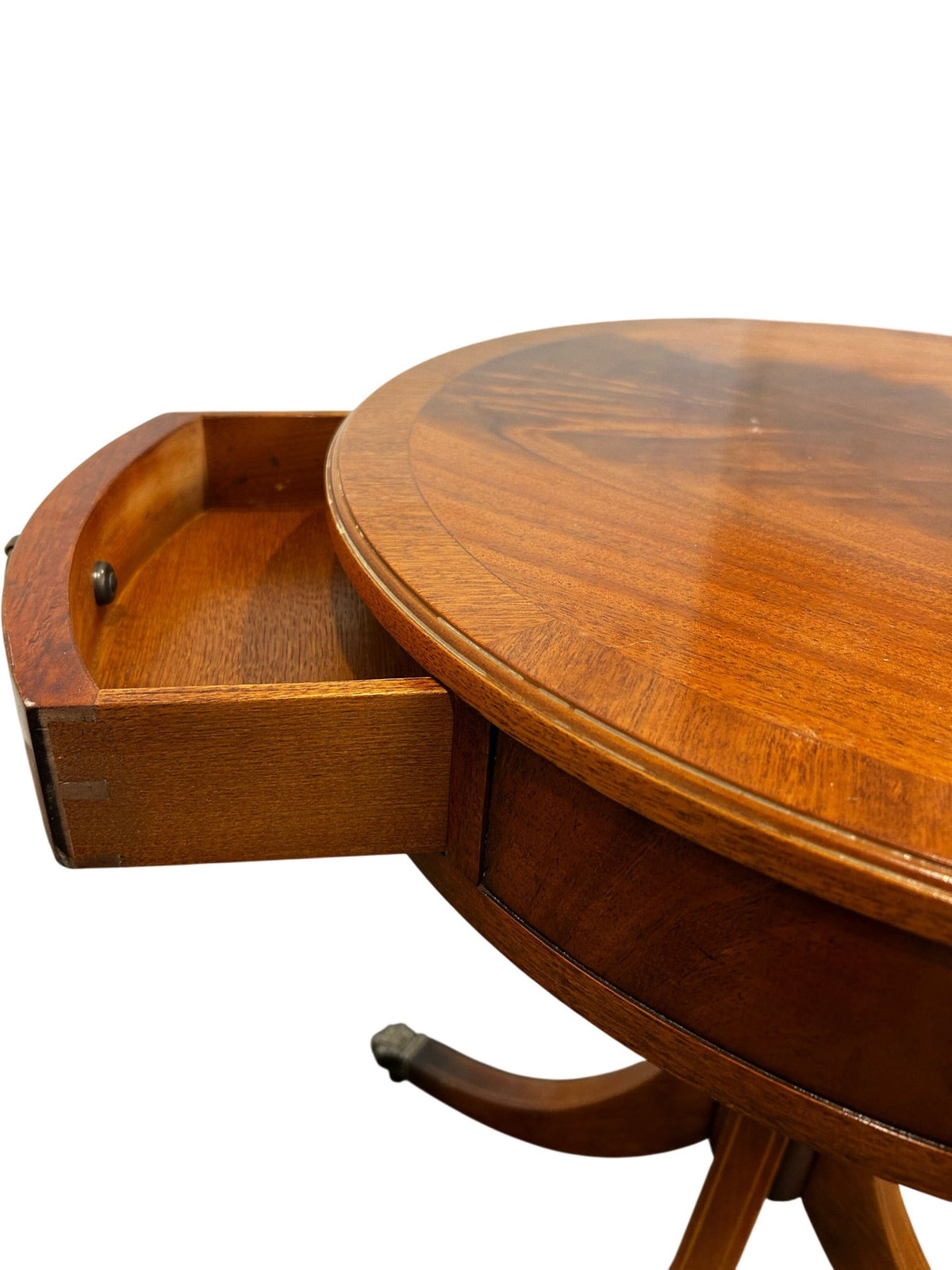 Round Wooden Pedestal Side Table with Drawers & Claw Feet (Pre-Loved)