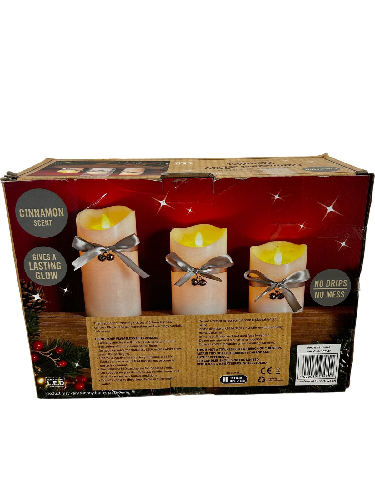 B&M Cinnamon Scent Flameless LED Candles Set of 3 (Pre-Loved)