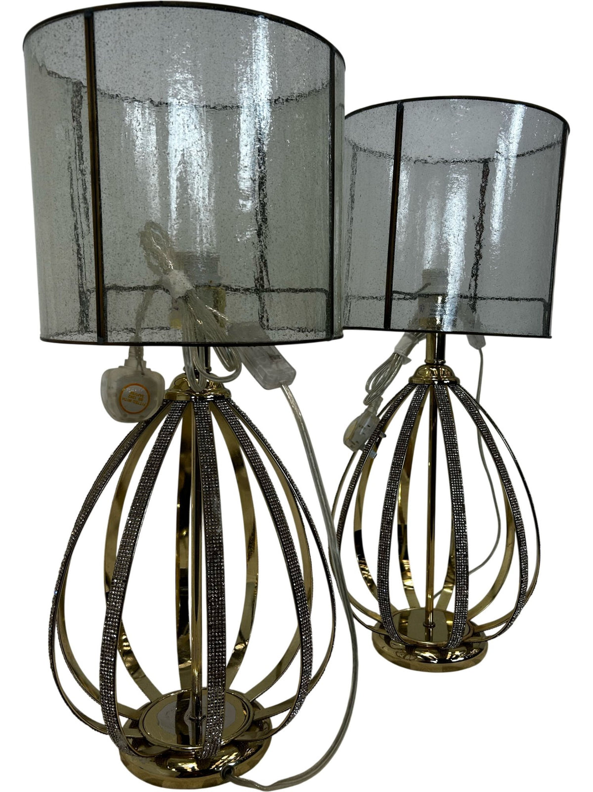 Pair of Gold Metal Table Lamps with Mesh Shades (Pre-Loved)