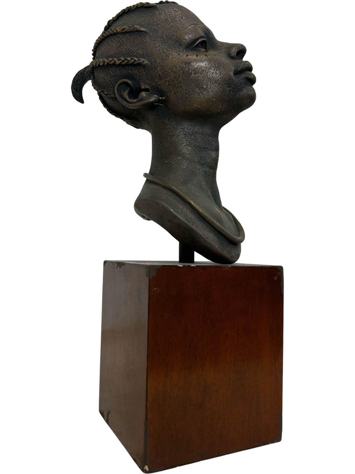 African Style Female Bust Sculpture on Wooden Base 58cm (Pre-Loved)