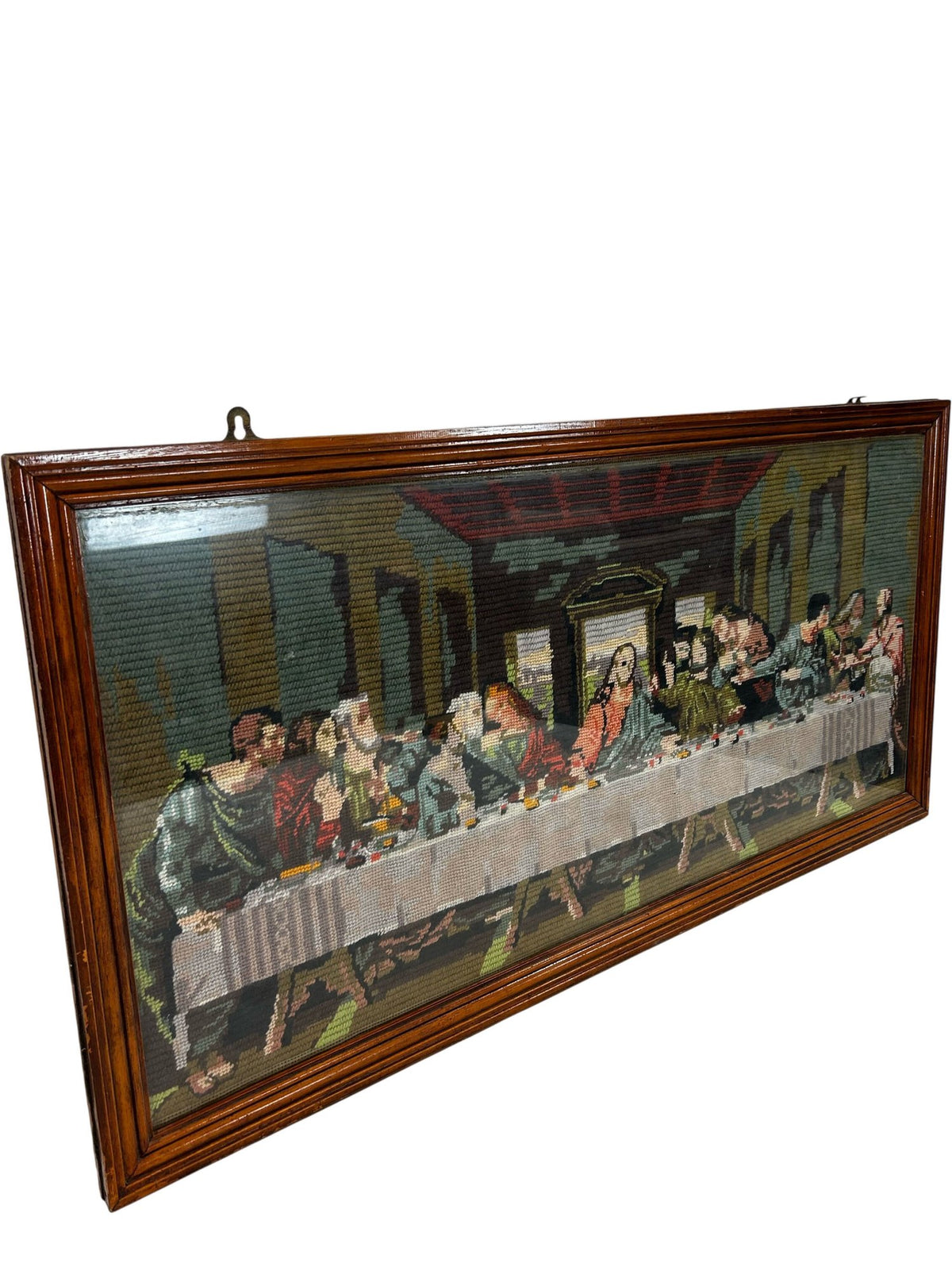 Framed Last Supper Needlepoint Embroidery Religious Wall Art 93.5cm (Pre-Loved)