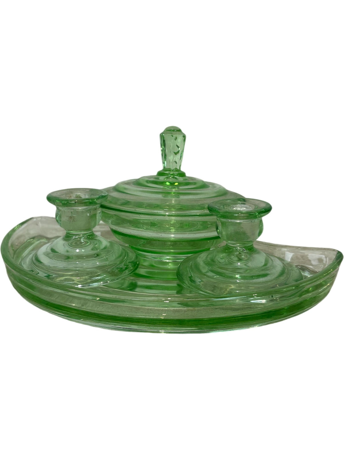 Green Glass Vanity Set with Lid (Pre-Loved)