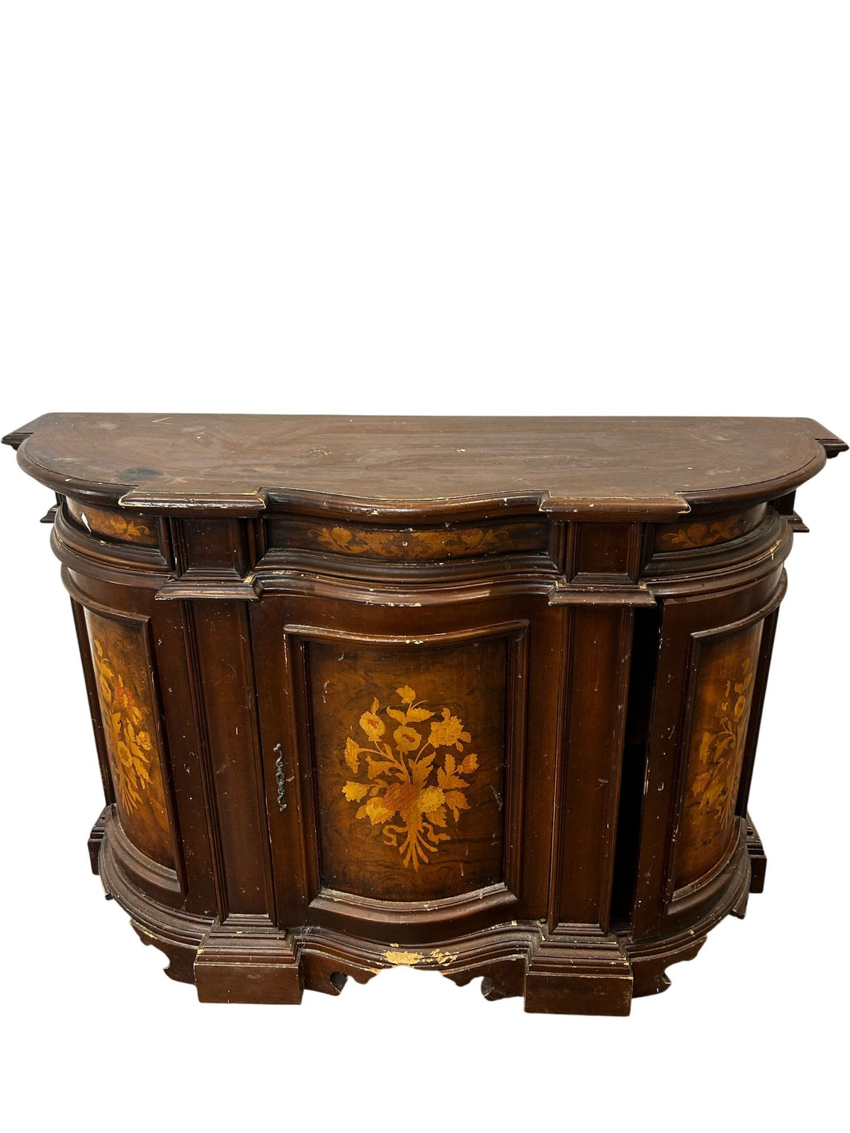 Antique Style Marquetry Curved Front Sideboard Floral Inlay (Pre-Loved)