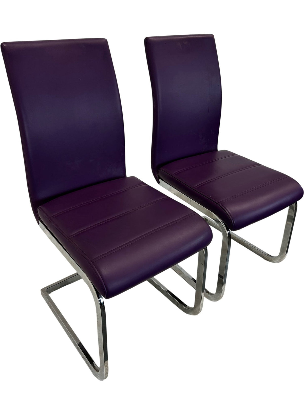 Pair of Purple Cantilever Dining Chairs Chrome Metal Frame (Pre-Loved)