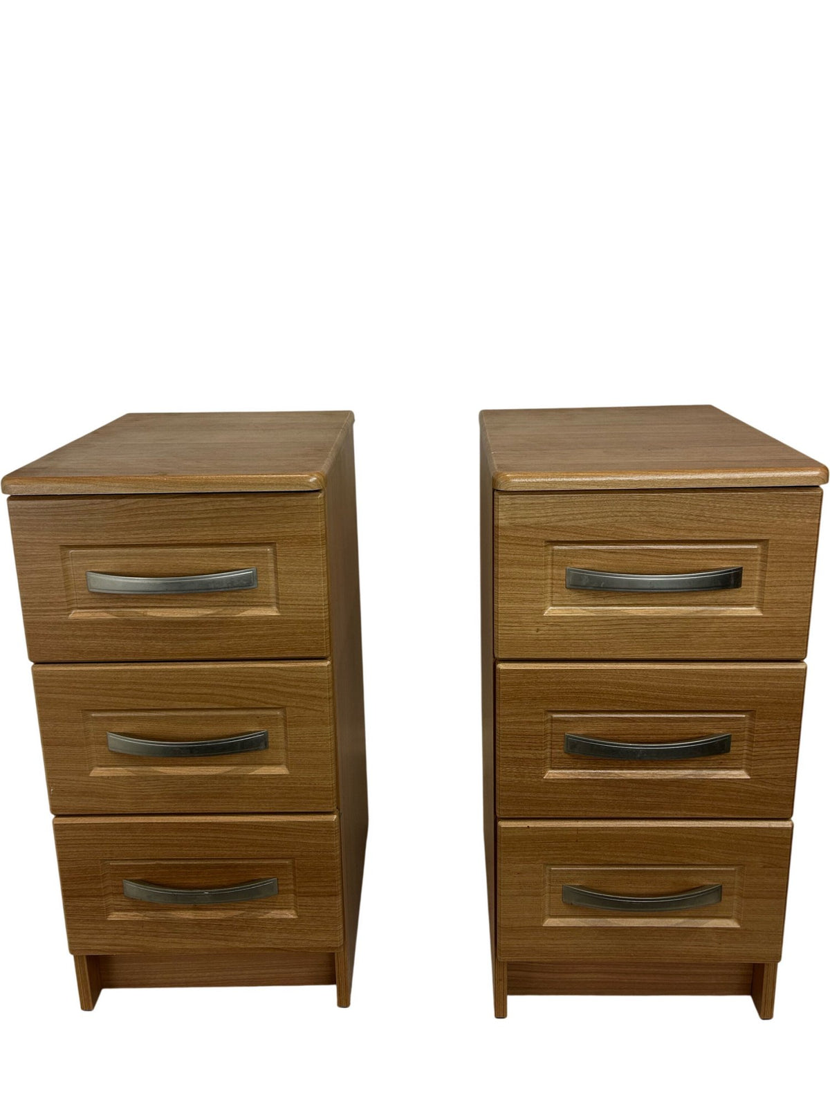 Pair of 3 Drawer Bedside Cabinets Wood Effect Metal Handles Bedroom (Pre-Loved)