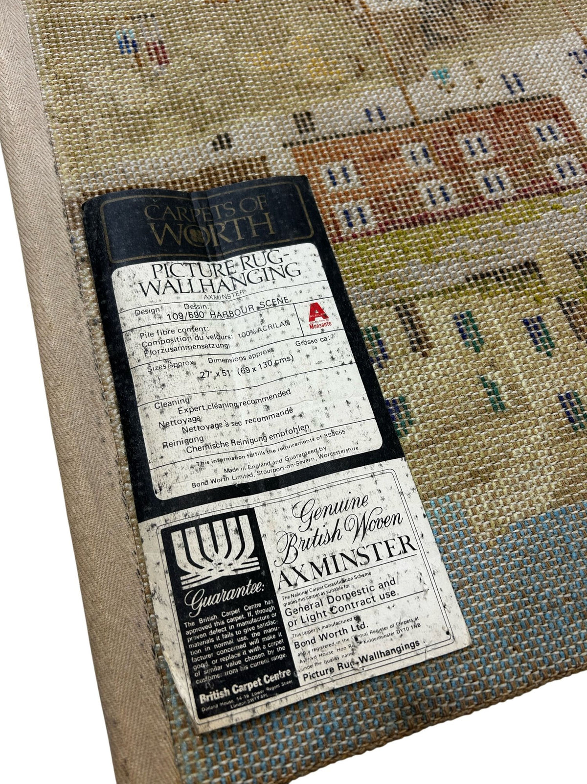 Vintage Carpets of Worth Axminster Harbour Picture Rug Wall Hanging (Pre-Loved)