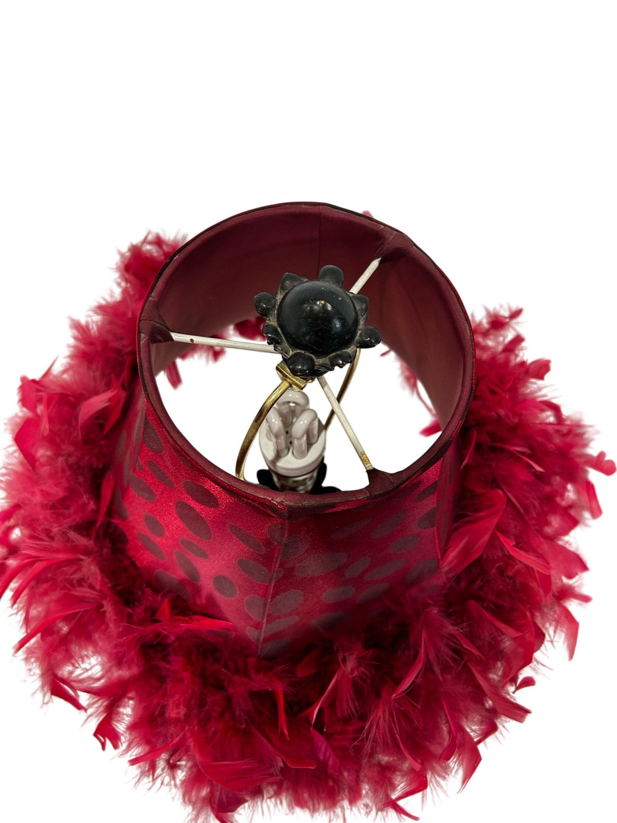 Red Feather Decorative Table Lamp with Ornate Base (Pre-Loved)