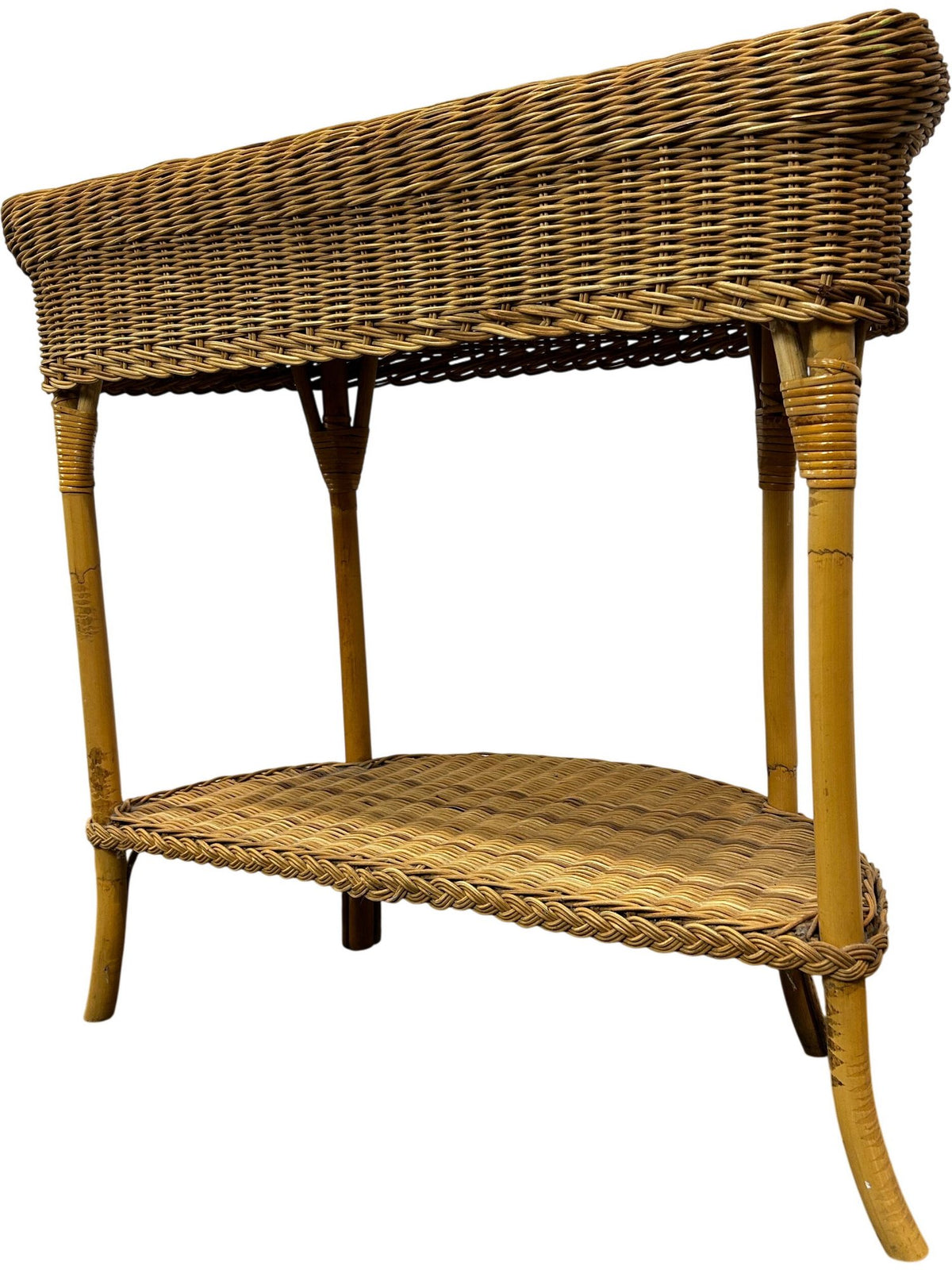Natural Wicker Rattan 2 Tier Curved Console Table (Pre-Loved)