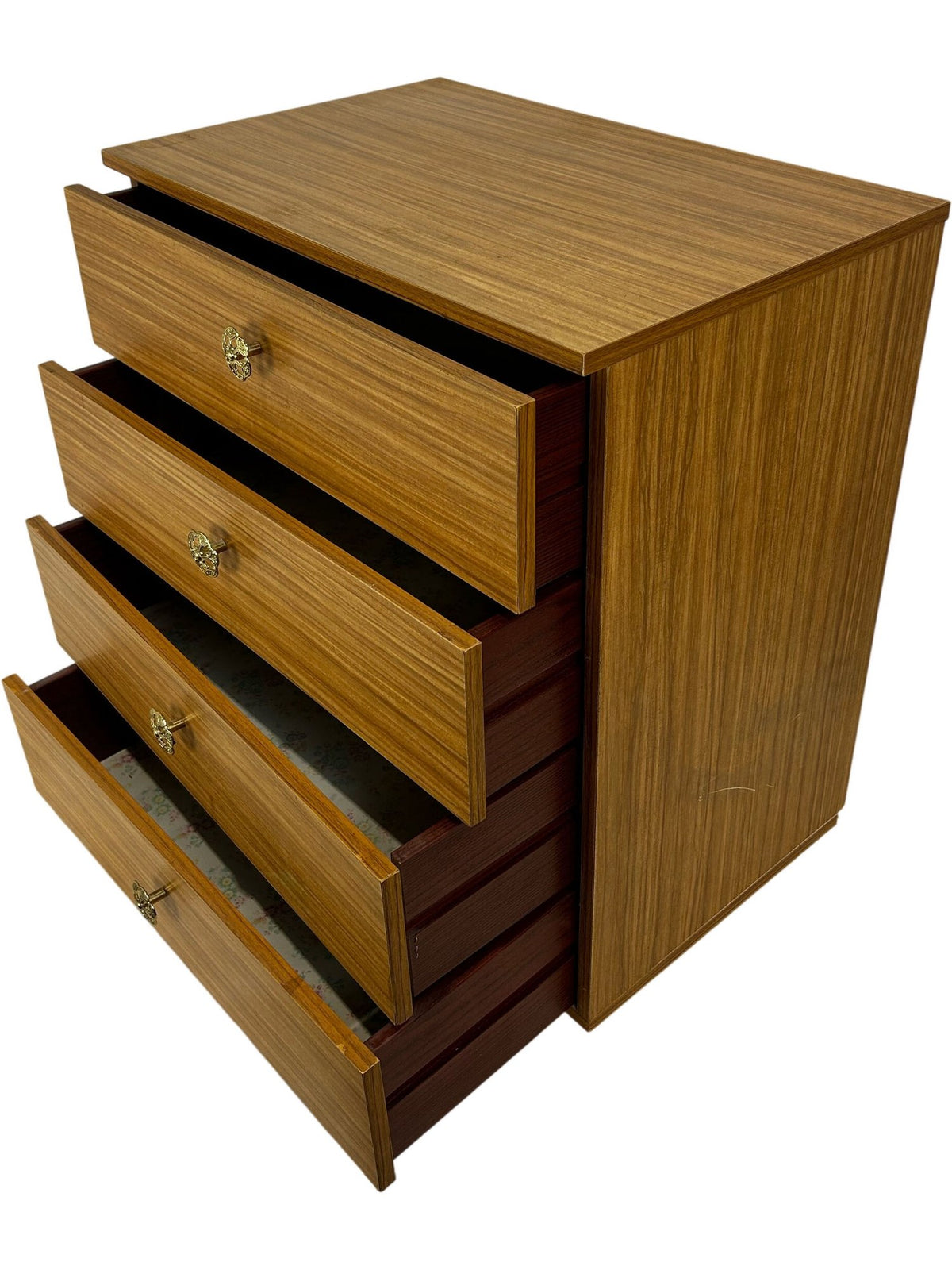4 Drawer Wood Effect Chest Storage Unit on Castors Bedroom Office (Pre-Loved)