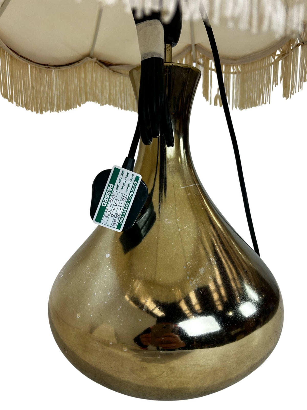 Gold Tone Table Lamp with Cream Fringed Shade Vintage Style (Pre-Loved)