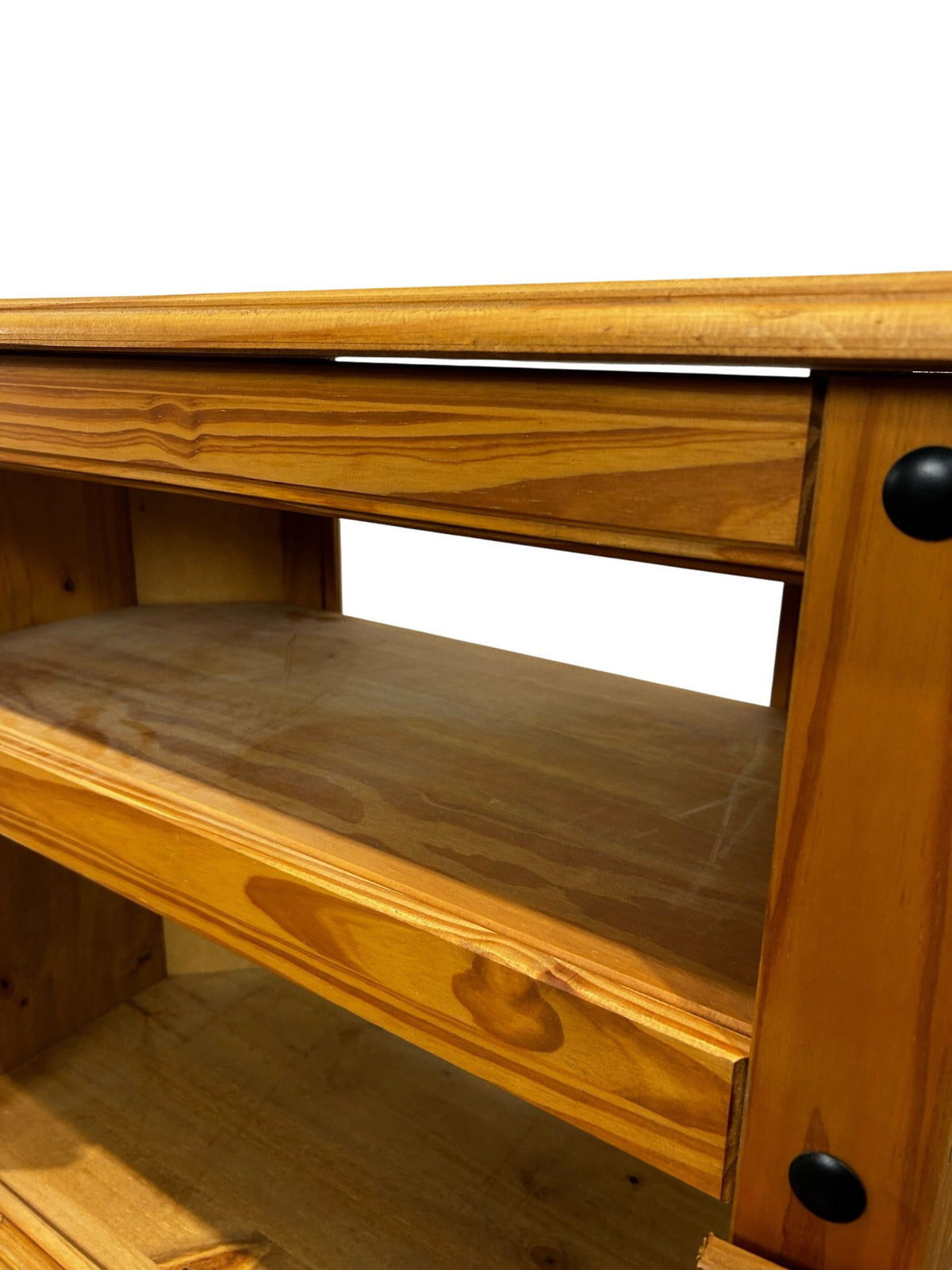 Rustic Pine Corner TV Stand with 2 Door Cupboard & Open Shelf (Pre-Loved)