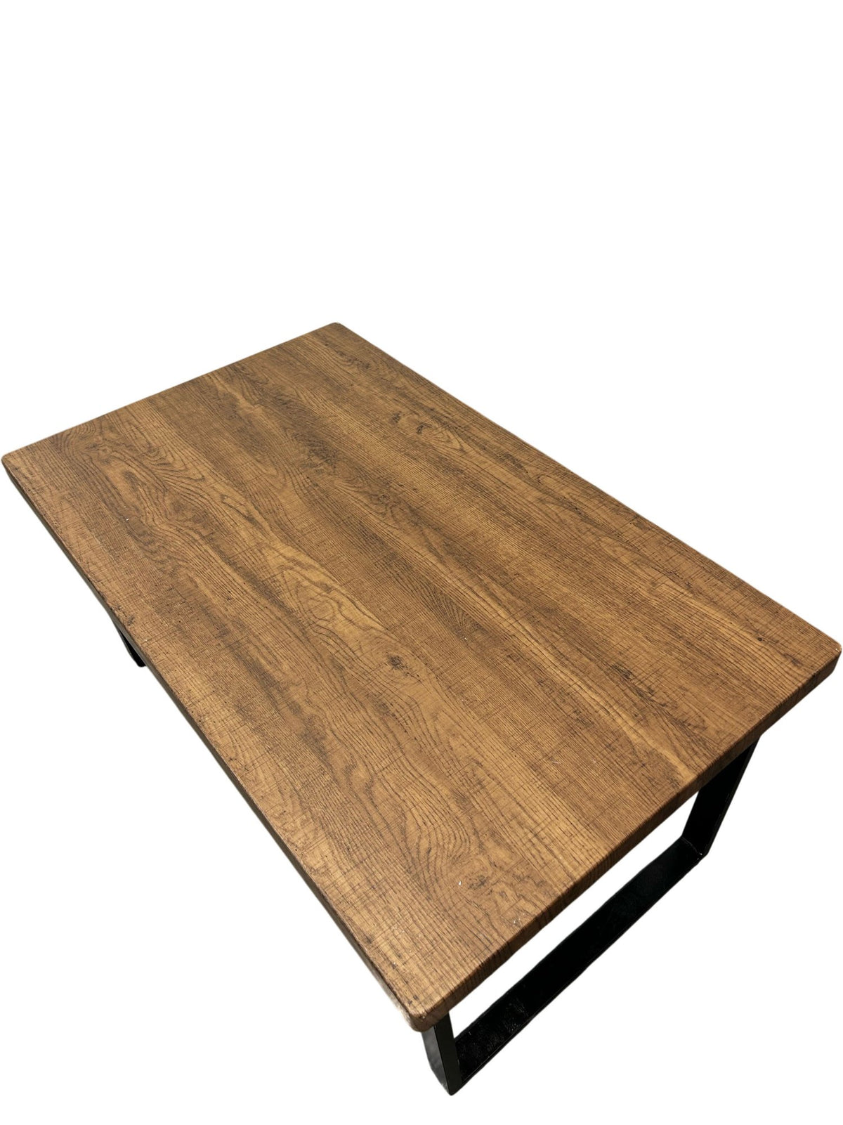 Rectangular Coffee Table Brown Wooden Top Black Metal Frame (Pre-Loved)