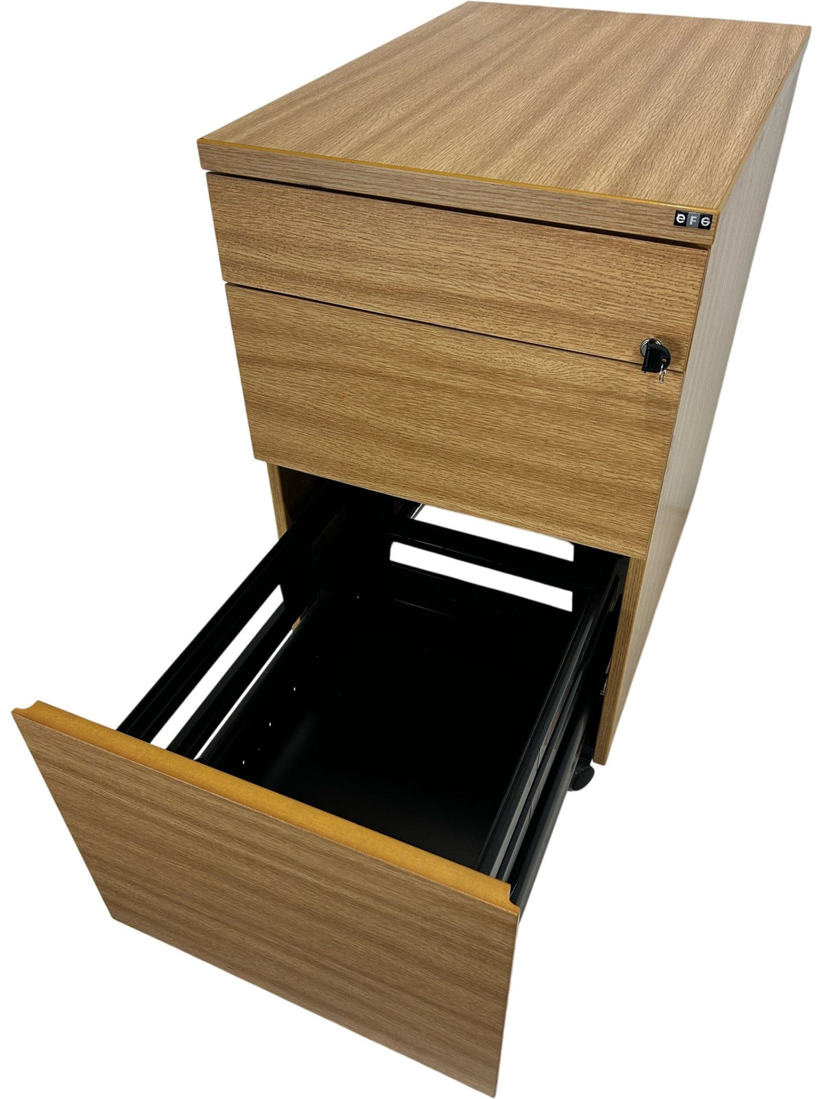 EFG 3 Drawer Mobile Pedestal Filing Cabinet Lockable Oak Effect (Pre-Loved)