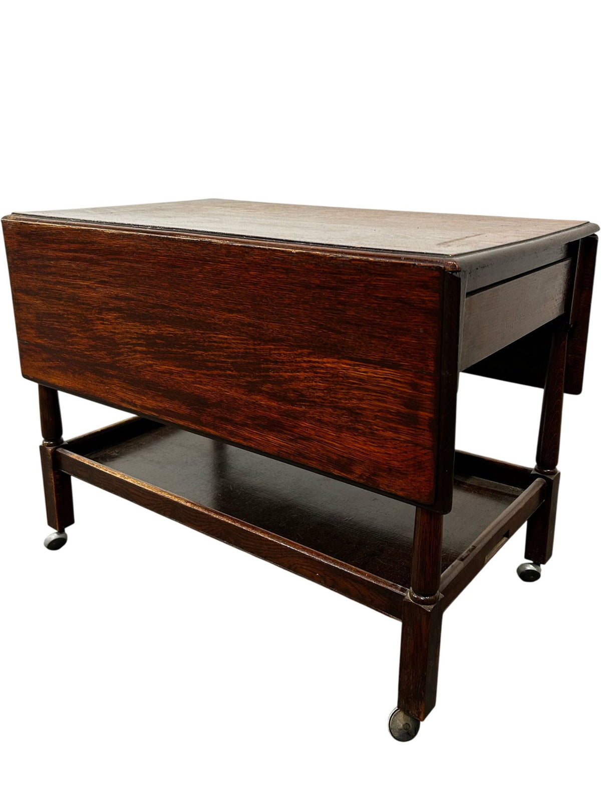 Vintage Drop Leaf Side Table with Drawer, Shelf & Castors (Pre-Loved)