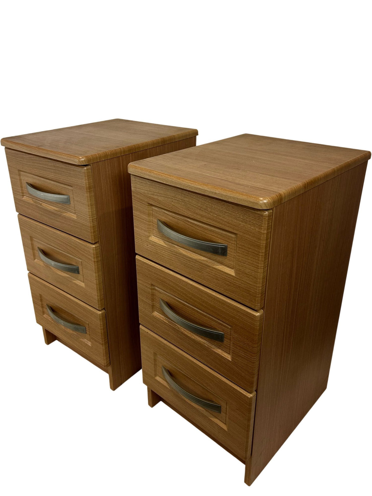 Pair of 3 Drawer Bedside Cabinets Wood Effect Metal Handles Bedroom (Pre-Loved)