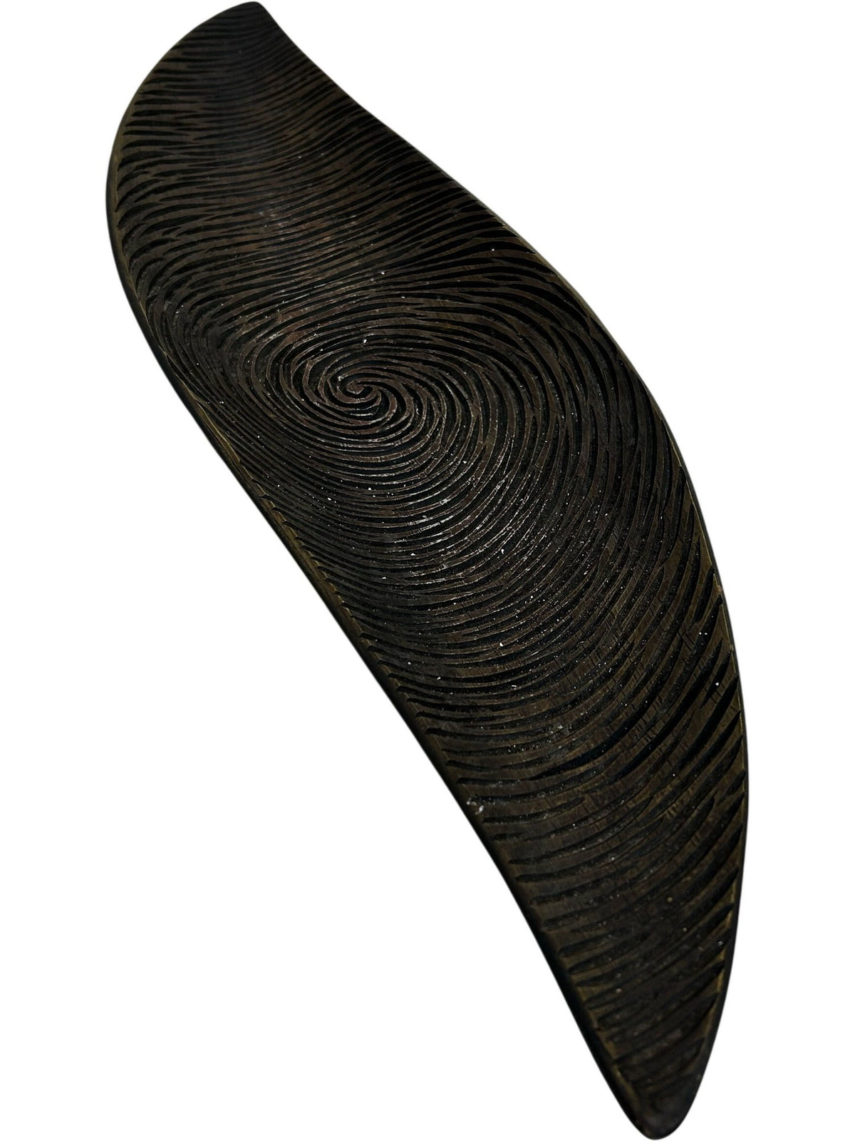 Long Wooden Decorative Bowl Tray Spiral Carved Leaf Shape Black (Pre-Loved)