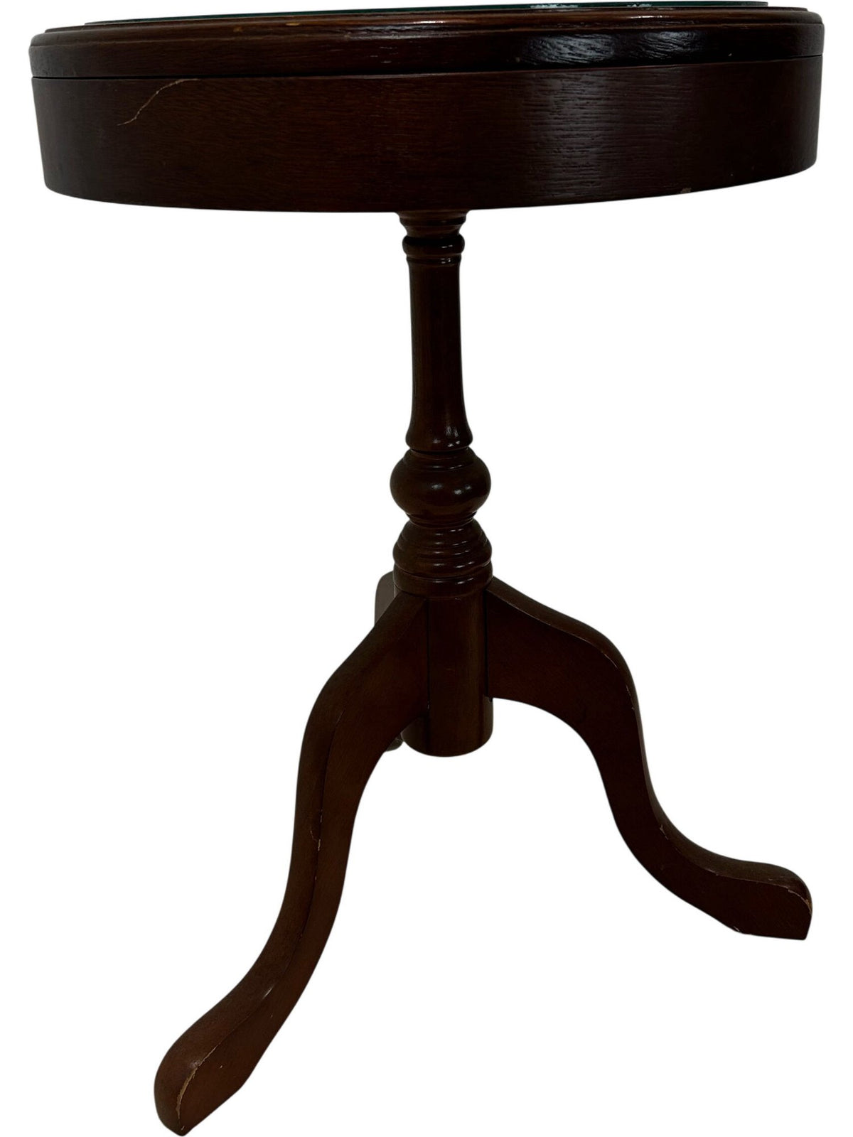 Wooden Round Accent Table with Glass Top (Pre-Loved)