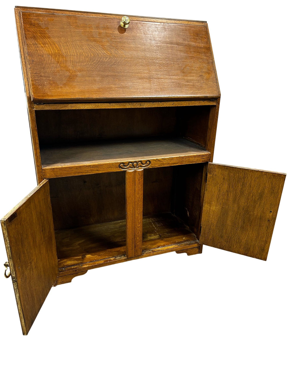 Traditional Wooden Drop-Front Writing Bureau with Cupboard & Shelf (Pre-Loved)