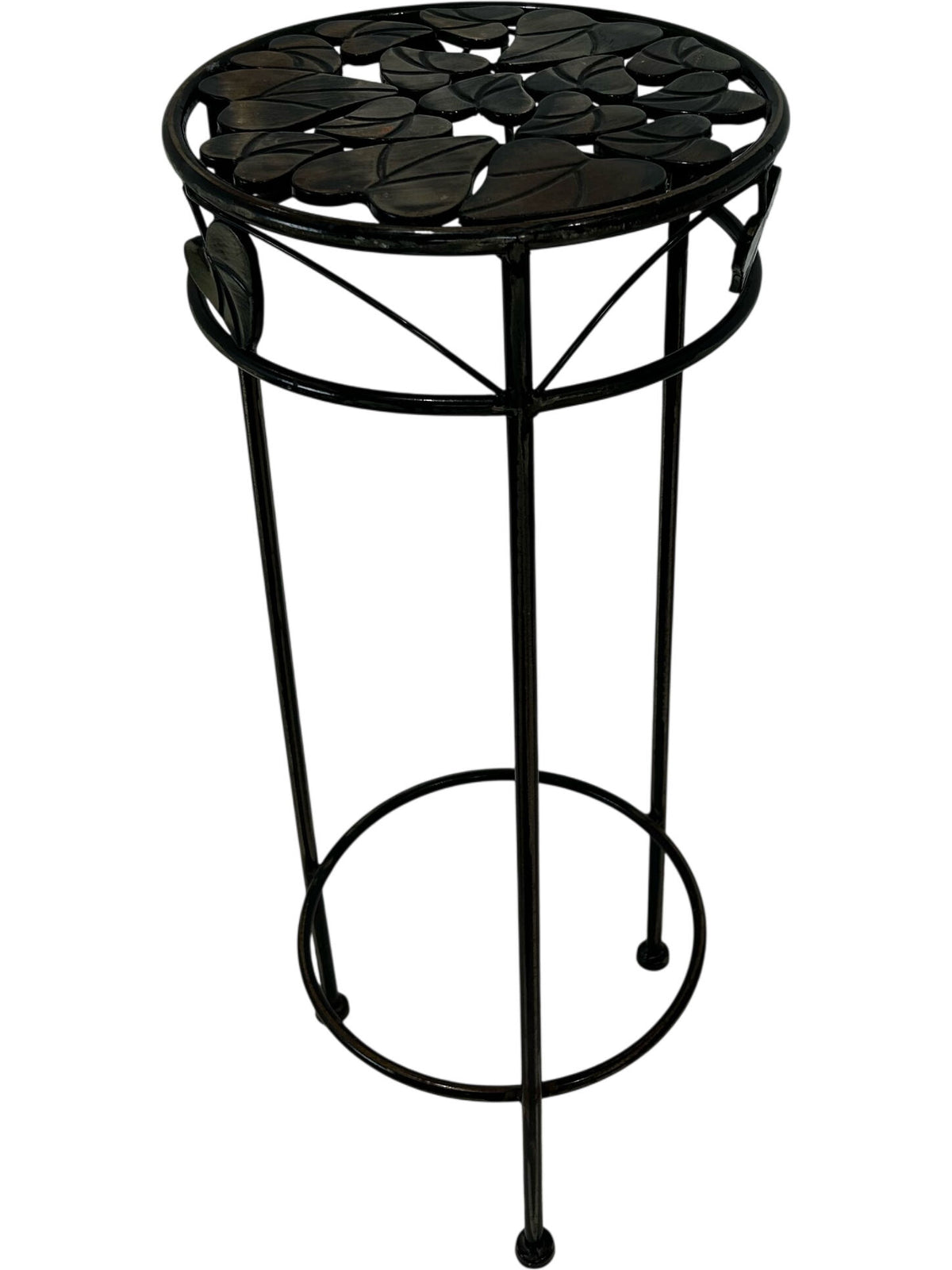 Black Metal Plant Stand with Leaf Design (Pre-Loved)