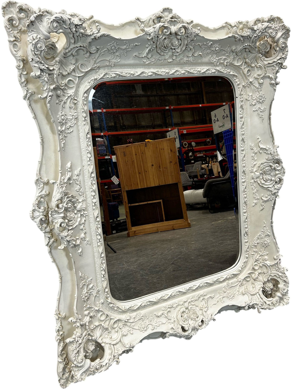 Large Ornate White Baroque Style Wall Mirror (Pre-Loved)