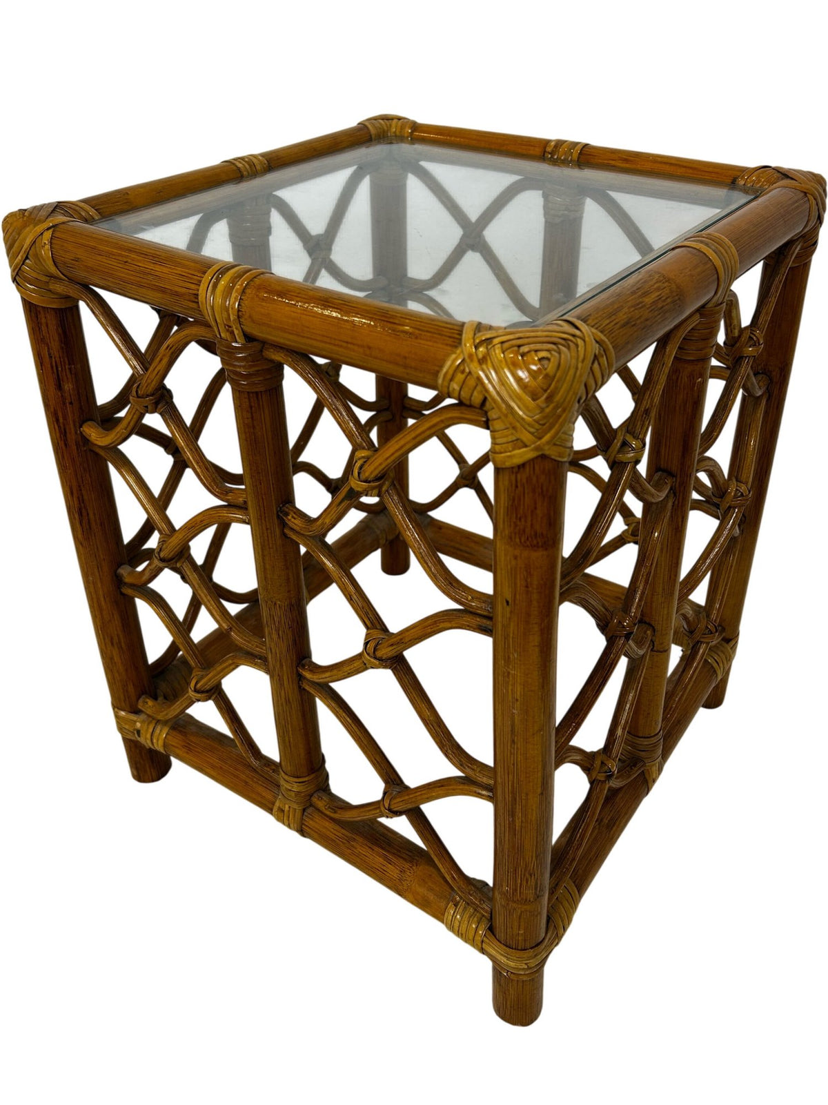 Rattan Glass Accent Table 36cm (Pre-Loved)