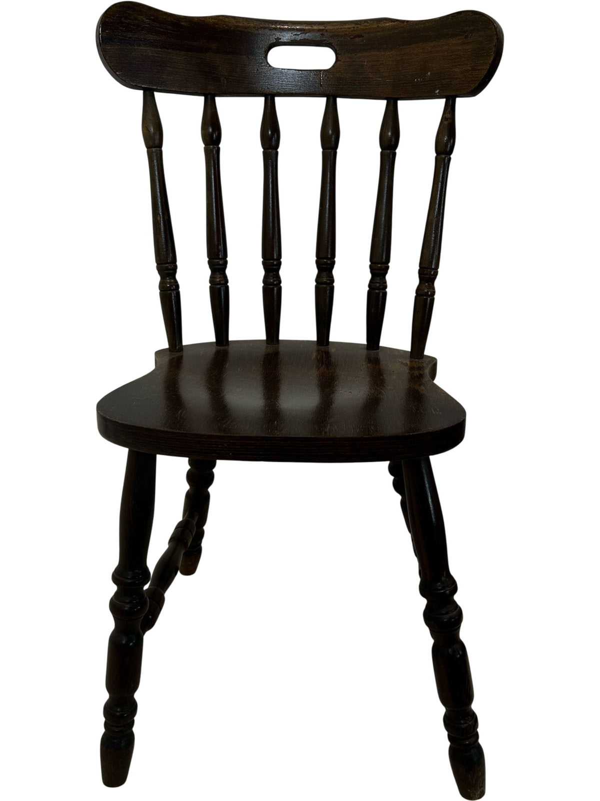 Vintage Wooden Dining Chair Turned Spindle Back Dark Wood Finish (Pre-Loved)