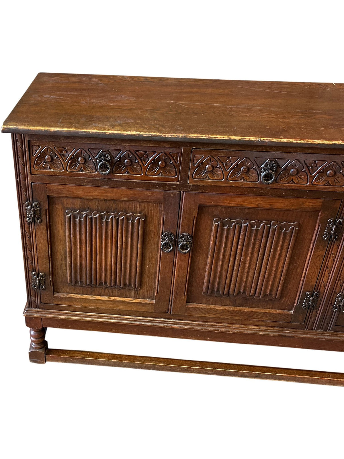 Vintage Wooden Sideboard Cabinet Floral Engraving (Pre-Loved)