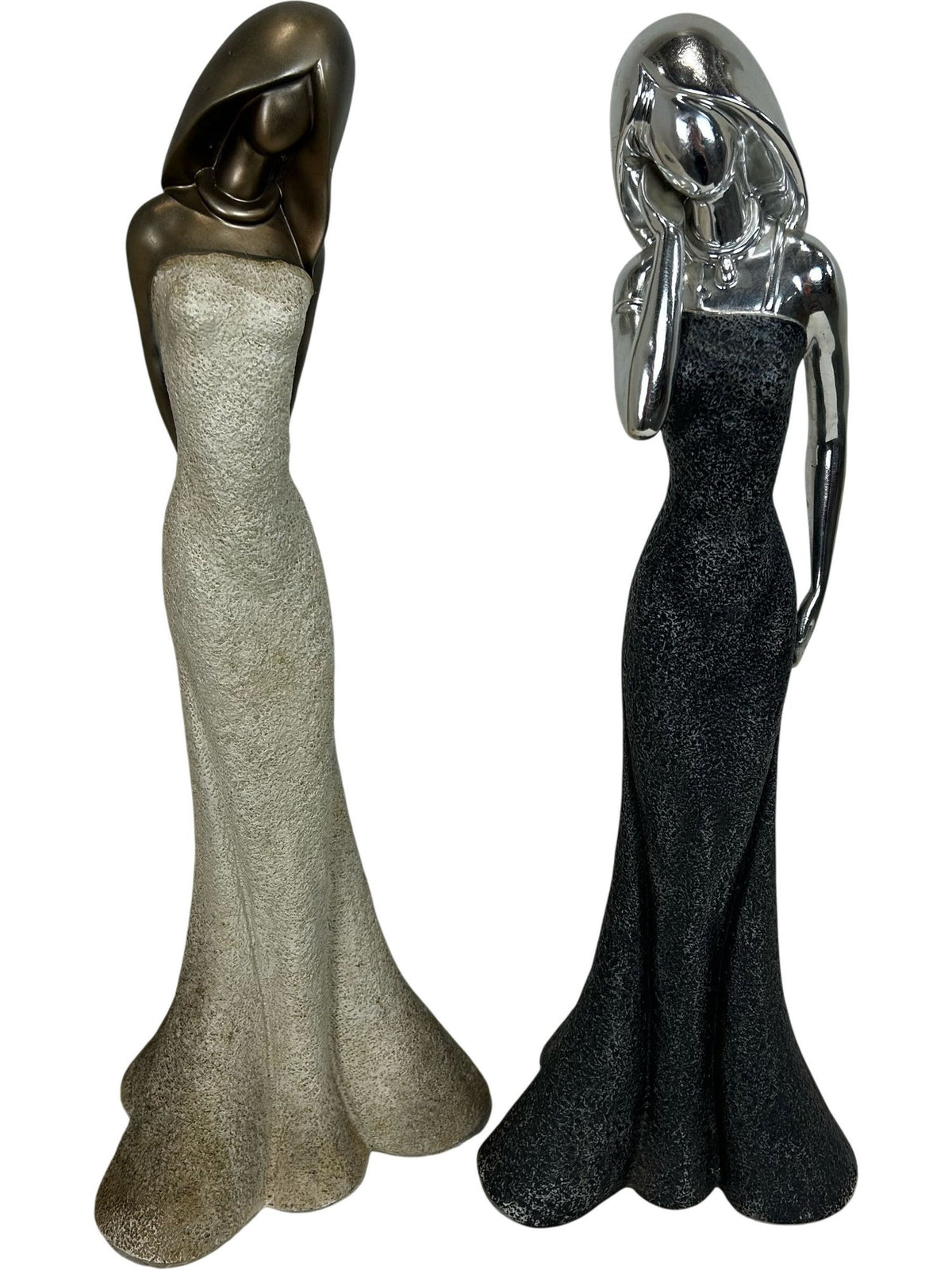 Large Female Figurine Sculptures Set of 2 Black Silver Gold 62cm (Pre-Loved)