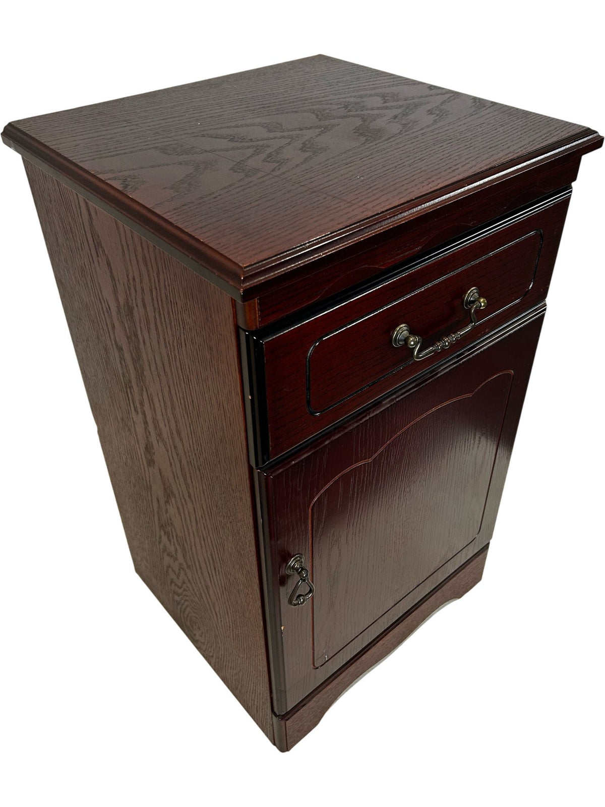Dark Wood Bedside Cabinet with Drawer & Cupboard (Pre-Loved)