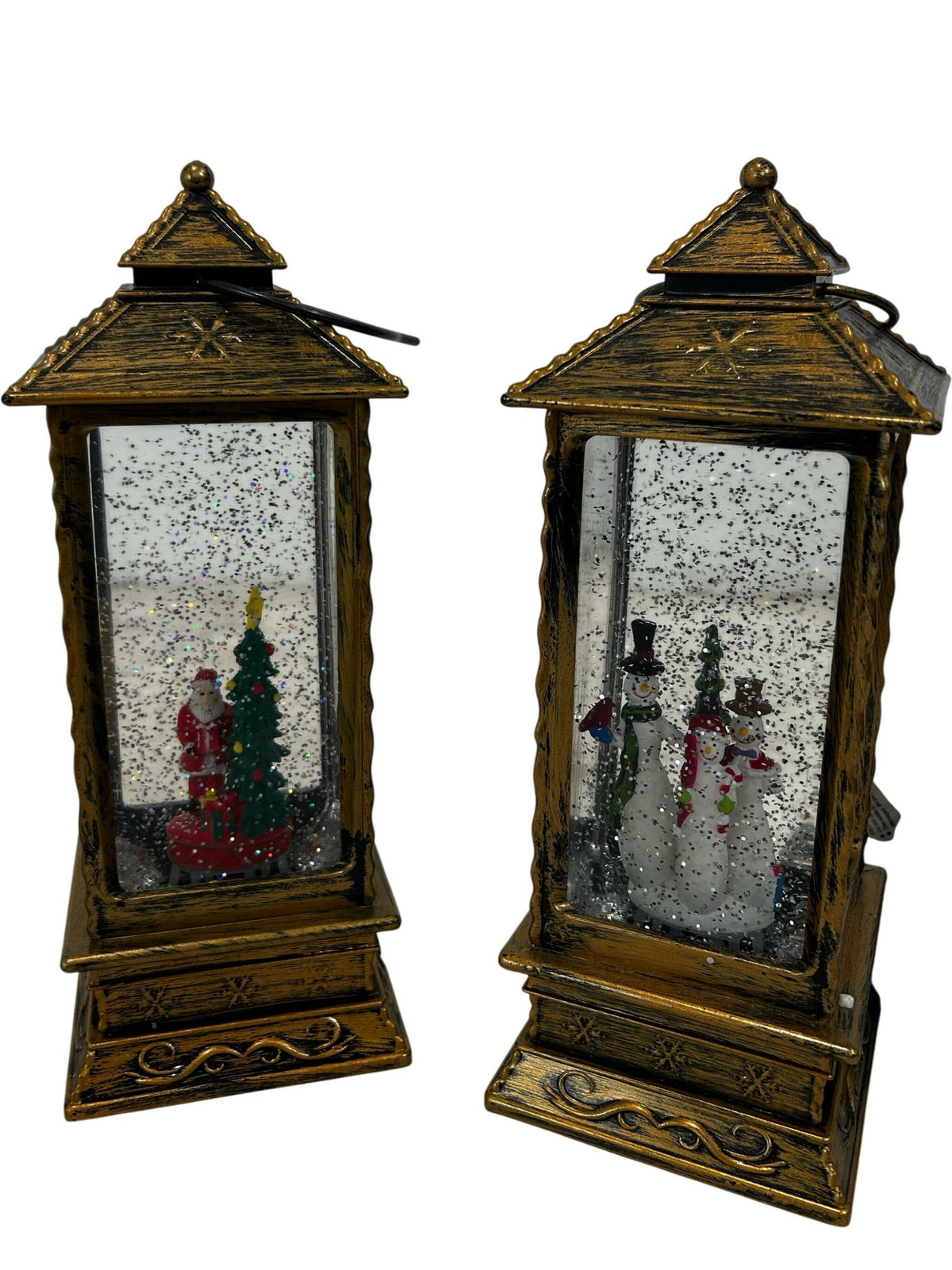 Notcutts Santa & Snowman Glitter Water Spinner LED Lanterns Set of 2 (Pre-Loved)