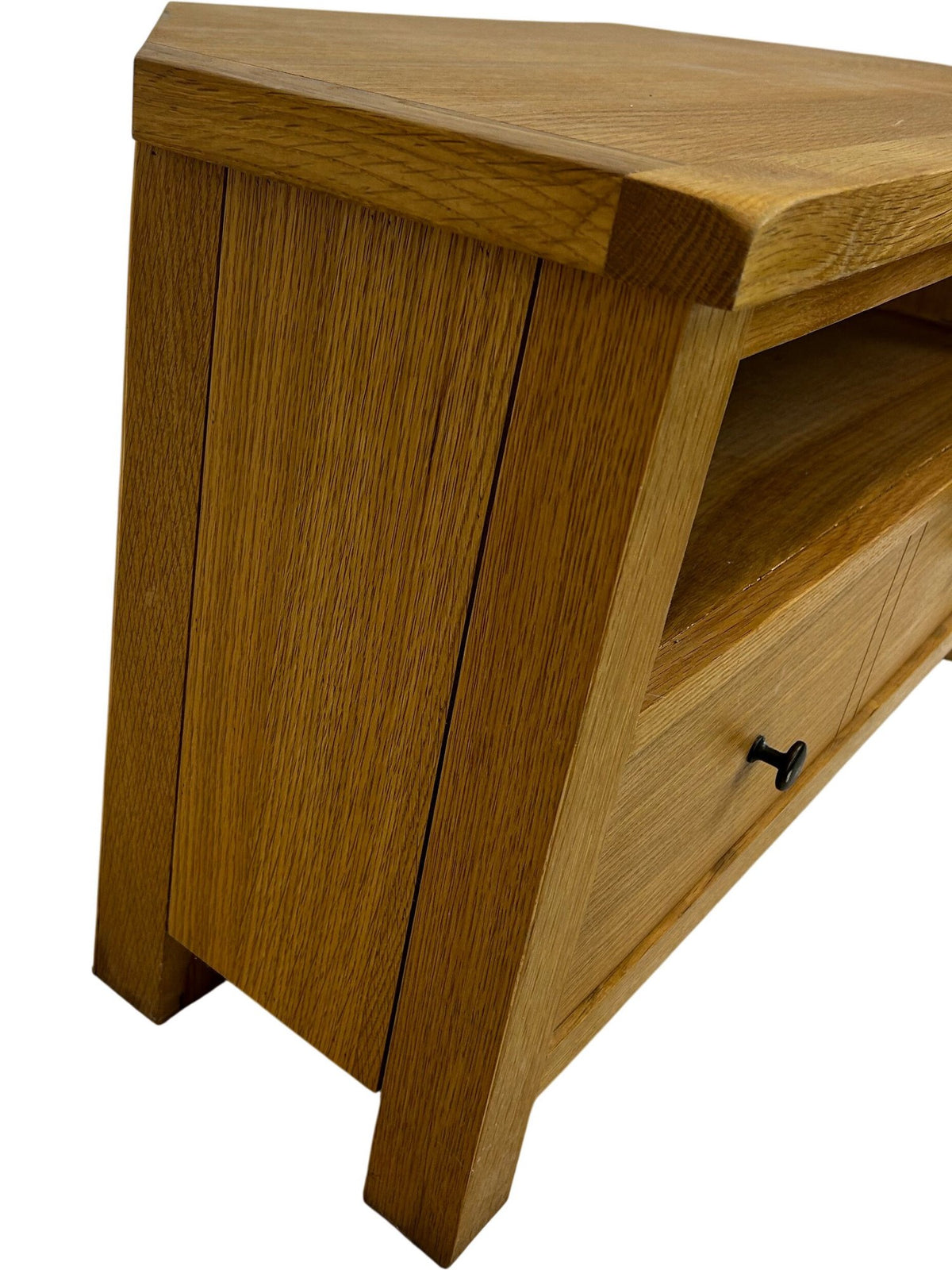 Oak Effect Corner TV Stand Media Unit Drawer Open Shelf Storage (Pre-Loved)