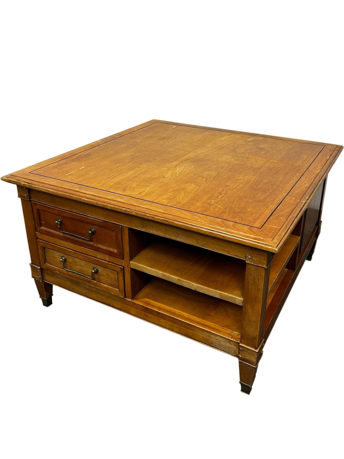 Wooden Square Coffee Table with Drawers & Open Storage (Pre-Loved)