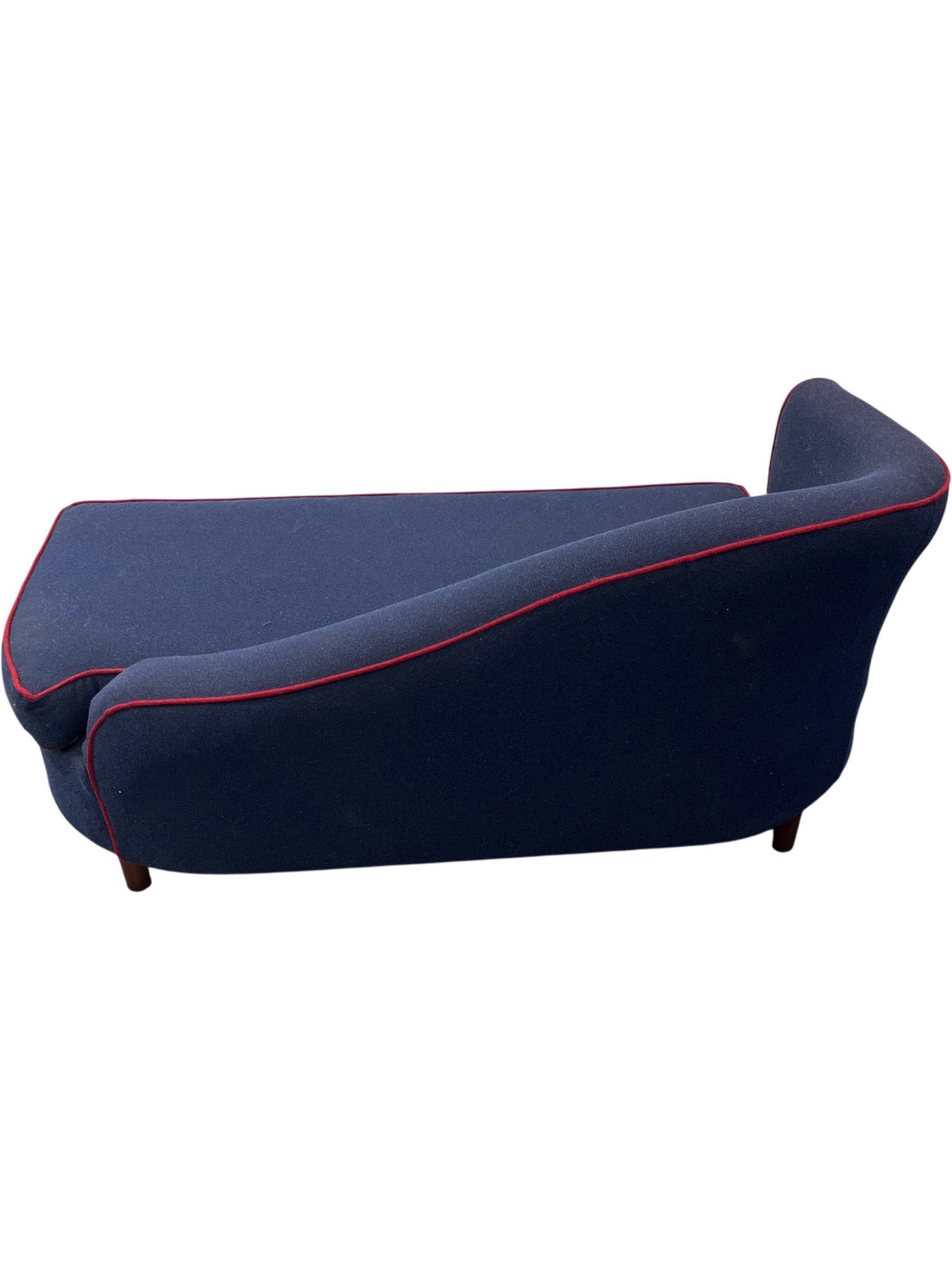 Reupholstered Chaise Longue Sofa Blue With Red Trim (Pre-Loved)