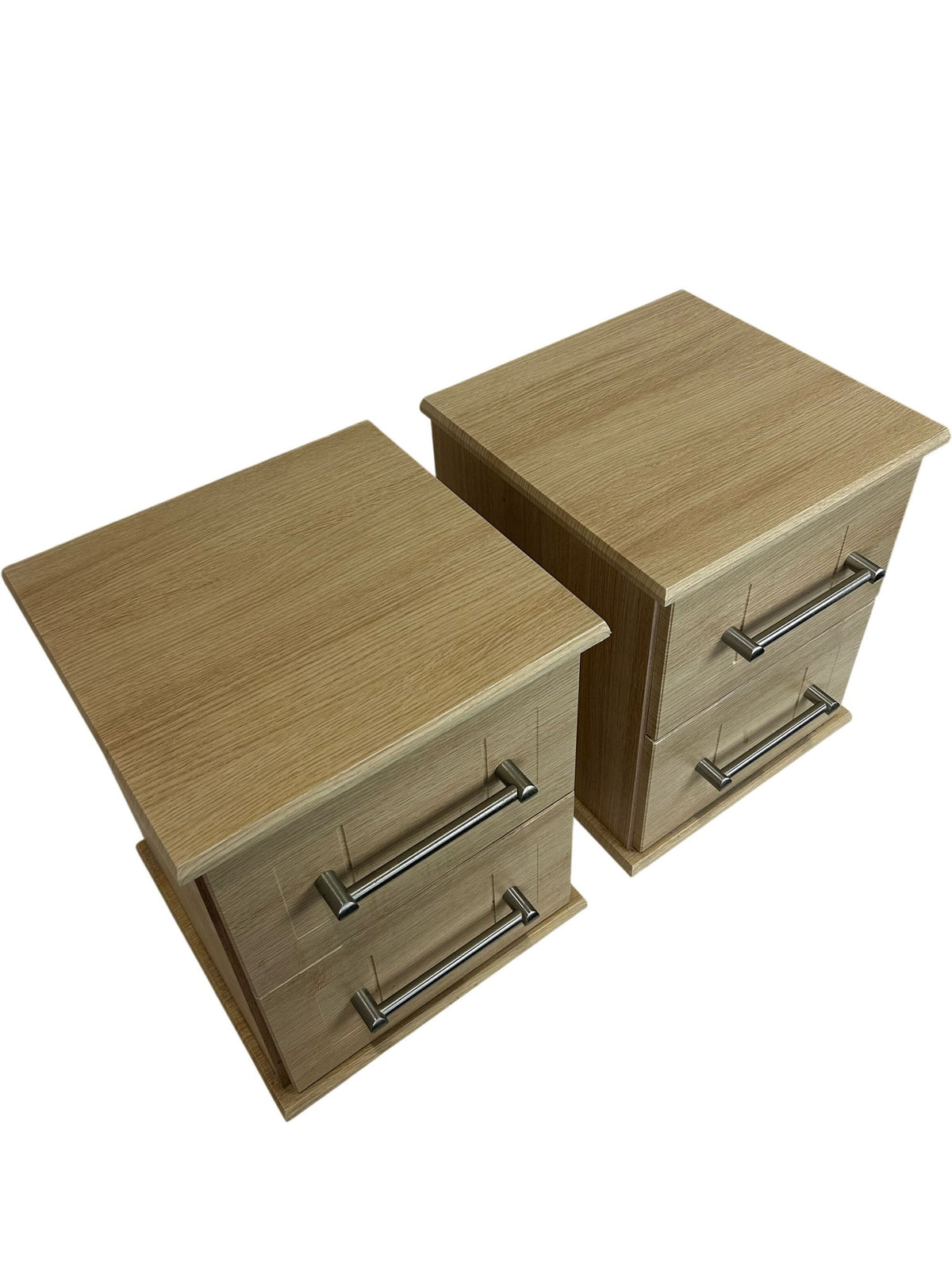 Pair of 2 Light Wood Effect Bedside Tables 2 Drawers Metal Handles (Pre-Loved)