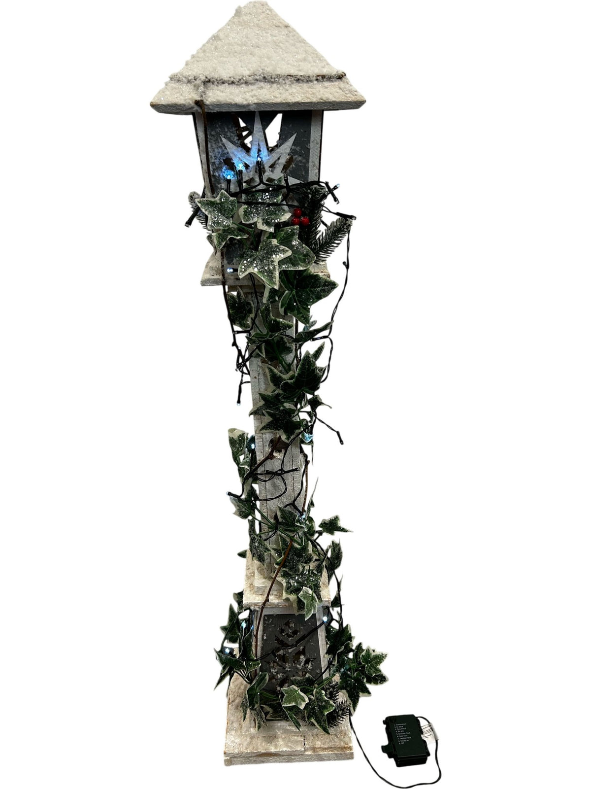 108cm Snow-Covered Christmas Lamp Post with Ivy & LED Lights (Pre-Loved)