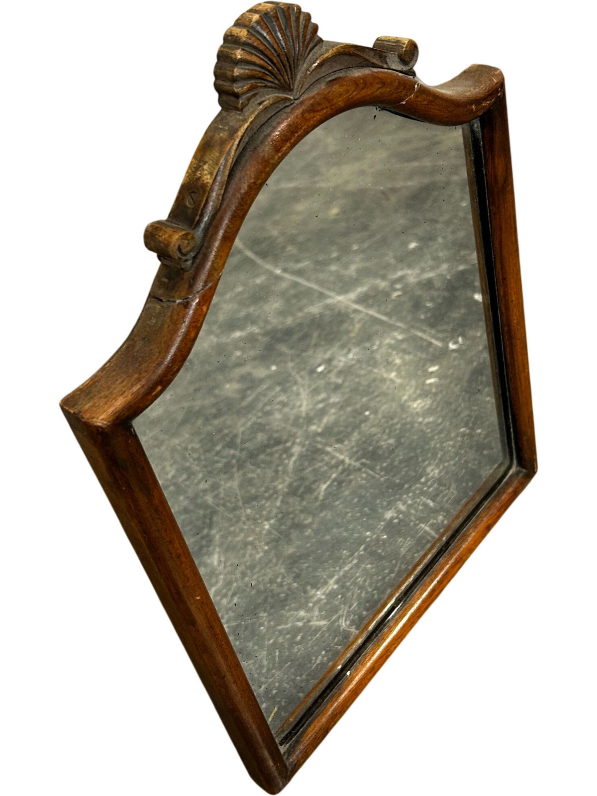 Vintage Style Wooden Dressing Table Mirror Shell Crest 36cm (Pre-Loved)