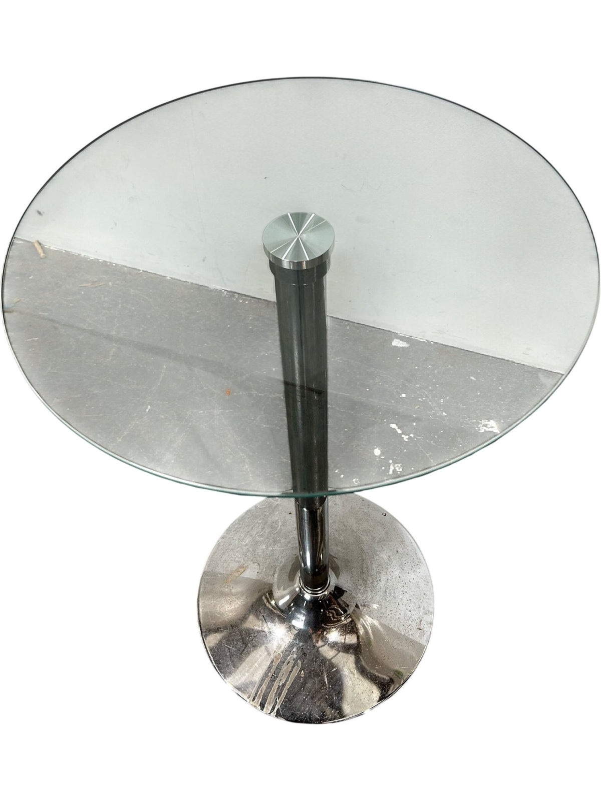 Round Glass Bar Table with Chrome Pedestal Base 60cm (Pre-Loved)