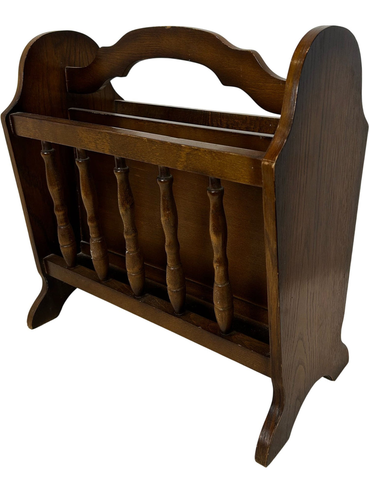Vintage Style Wooden Magazine Rack with Spindle Detail & Handle (Pre-Loved)