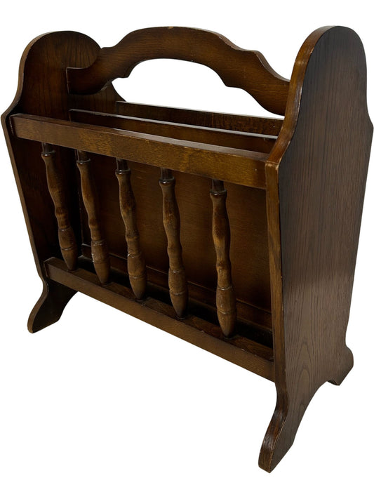 Vintage Style Wooden Magazine Rack with Spindle Detail & Handle (Pre-Loved)