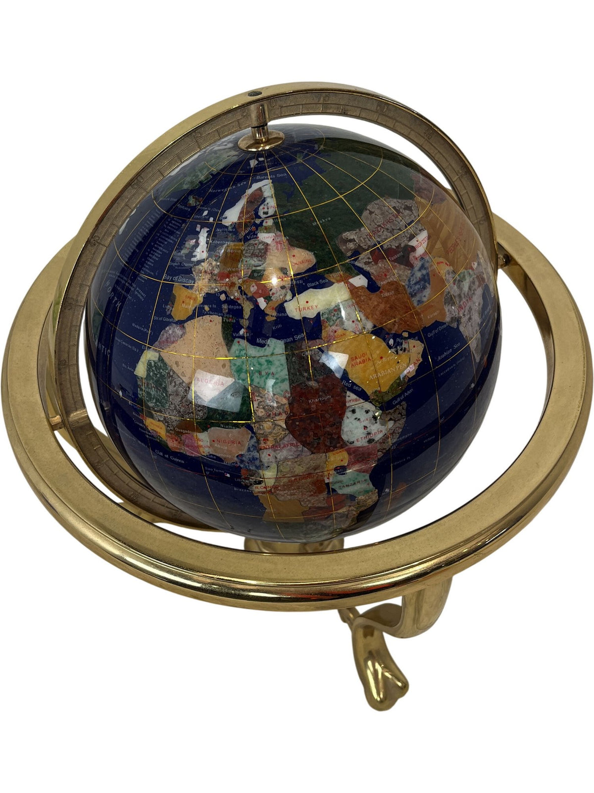 Vintage Mother Of Pearl Style Semi-Precious Gemstone Tabletop Globe (Pre-Loved)